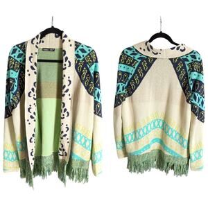 Gypsy 05 Vintage Y2K Oversized Colorful Boho Fringe Cardigan Sweater XS